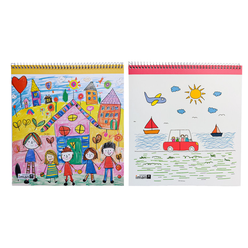 دفتر نقاشی 30 برگ ایمان مدل فانتزی طرح کودکانه بسته 2 عددی
