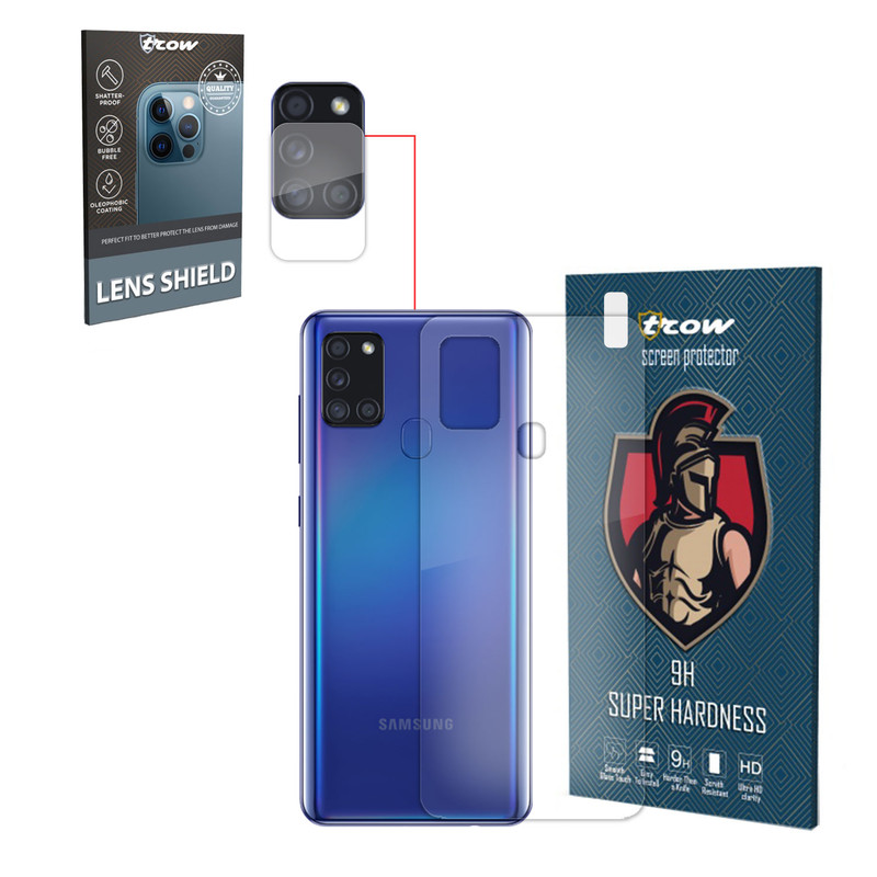 محافظ لنز دوربین ترو مدل A21-s مناسب برای گوشی موبایل سامسونگ Galaxy A21s به همراه محافظ پشت گوشی