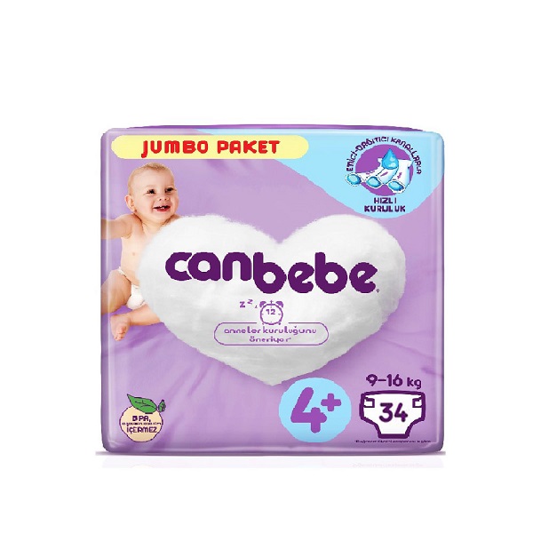 پوشک جان به به (Canbebe) سایز 4+ بسته 34 عددی یاسی
