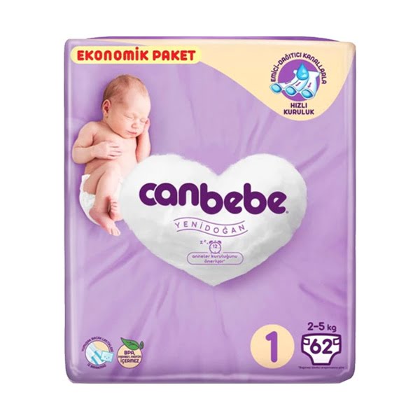 پوشک جان به به (Canbebe) سایز 1 بسته 62 عددی یاسی