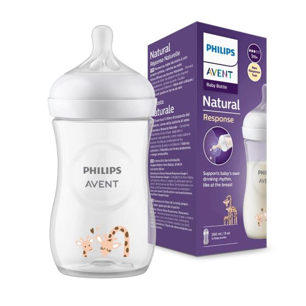 شیشه شیر نچرال 260 میل ریسپانس طرح زرافه فیلیپس اونت Avent