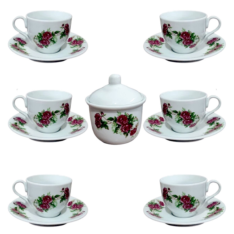 سرویس چای خوری 14 پارچه مرجان مدل گل سرخی کد 7200510281