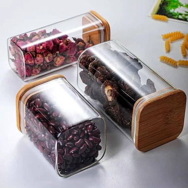 بانکه ادویه مربع پیرکس درب بامبو قطر 6 سانت
