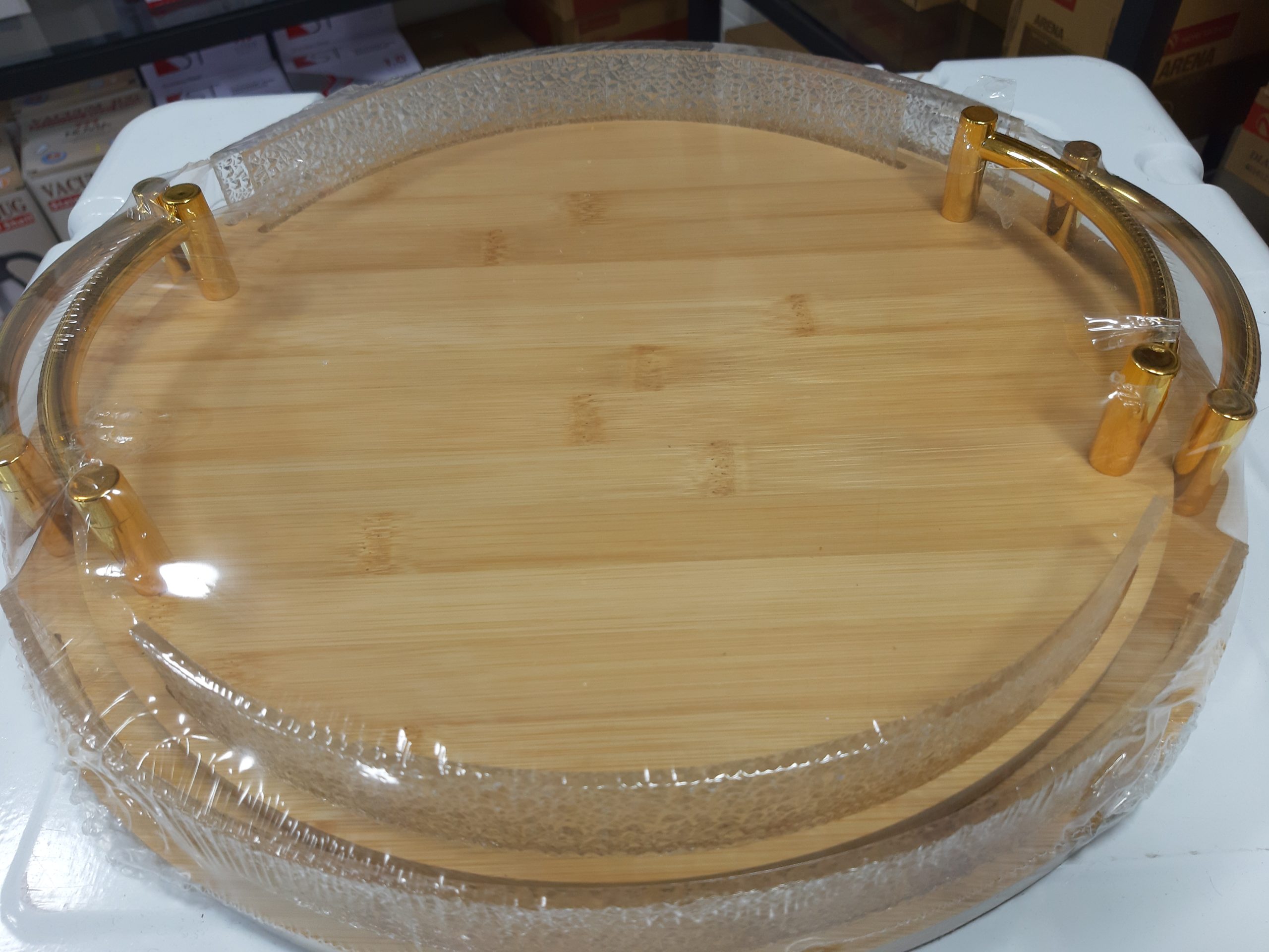 سینی بامبو دوتایی دسته دار دایره ای
