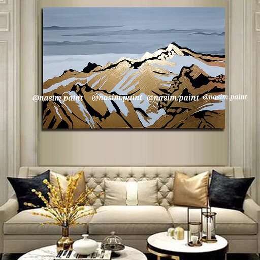تابلو نقاشی ورق طلا ابعاد بزرگ طرح کوهستان برفی کد 850