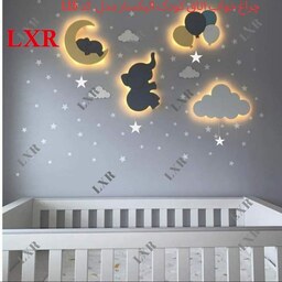 چراغ خواب اتاق کودک الیکسار مجموعه 4 عددی فیل و ماه و ابر بادکنک کد L15