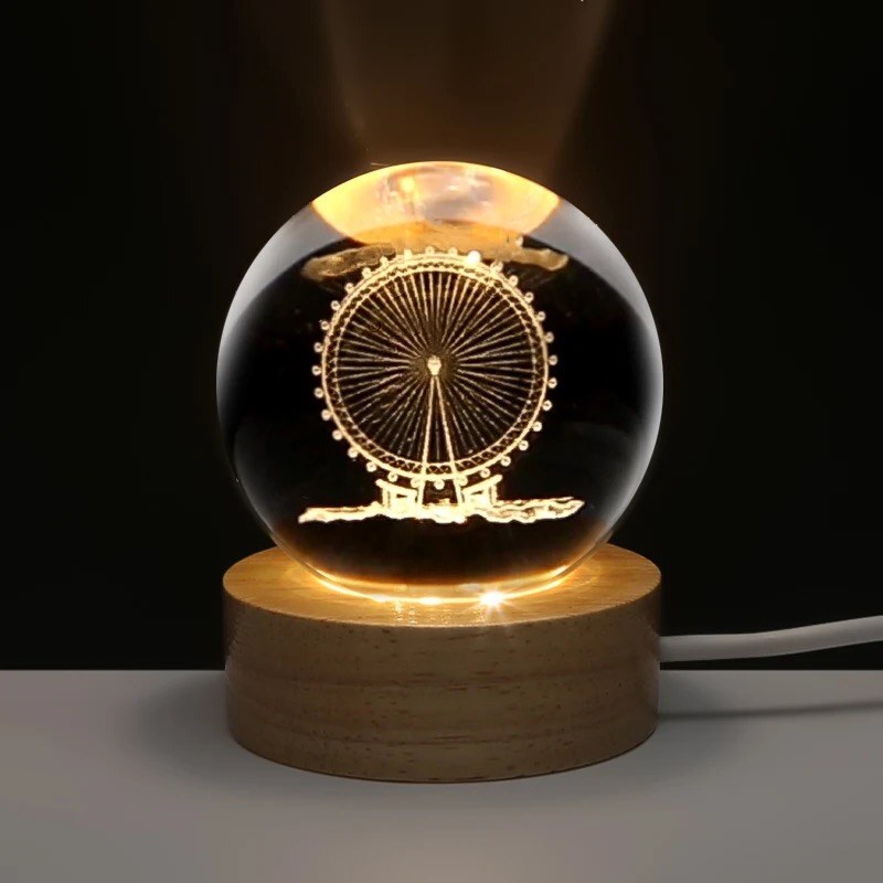 خرید چراغ خواب چراغدار طرح گوی کریستالی سه بعدی مدل چرخ و فلکی قطر 8 سانت