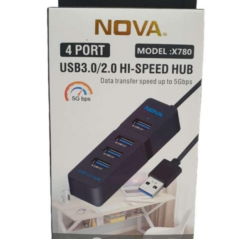 هاب 4 پورت سرعت بالا  USB 3.0  برند Nova مدل X 780
رنگ مشکی 
