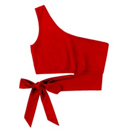 تاپ زنانه مدل بغل پایپونی رنگ قرمز جنس ریون جودون مناسب برای دورهمی
