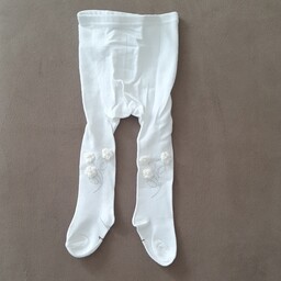 جوراب شلواری دخترانه سفید سه گل