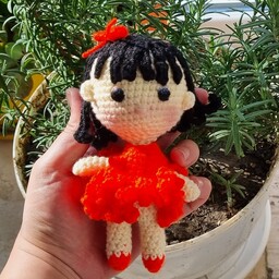 عروسک بافتنی دختر 15 سانتی نارنجی