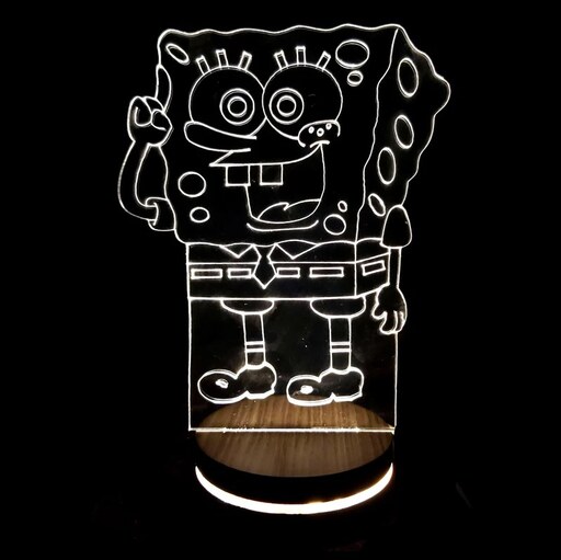 چراغ خواب سه بعدی طرح  باب اسفنجی 3  برند آباژور سه بعدی چهره
