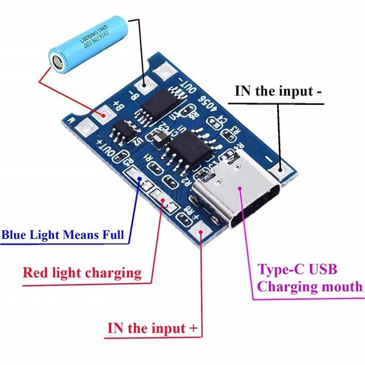 شارژر باتری های لیتیومTP4056 سه چیپ با TYPE-C (پک 1 عددی)
