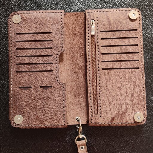 کیف پول و کیف دستی با 32 جاموبایلی، چرم طبیعی بزی،  دستدوز 