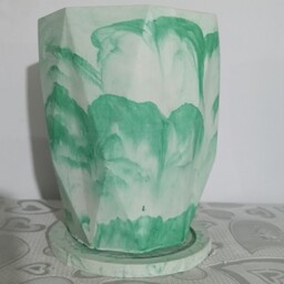 گلدان سنگ مصنوعی دست ساز سبز رگه دار  هنری وزیبا  