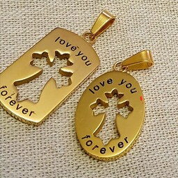 گردنبند ست استیل طرح صلیب رنگ طلایی به همراه دو عدد زنجیر