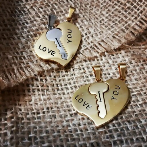 گردنبند ست استیل طرح کلید و قلب  طلایی و نقره ای به همراه دو عدد زنجیر کد 2