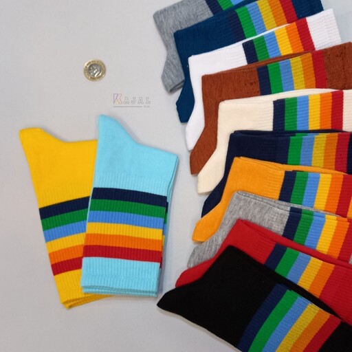 جوراب ساق بلند کش انگلیسی   اسپرت طرح فانتزی در 12 رنگ مختلف
