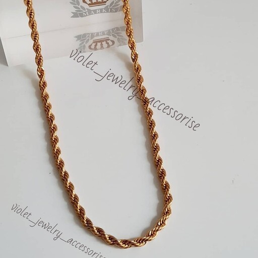 زنجیر طنابی پیچی استیل طلایی و نقره ای  60  سانتی رنگ ثابت و ضد حساسیت