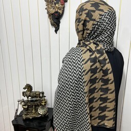 (روسری توتیا قم) شال نخی پاییزی طرح پیچازی منگوله دار 