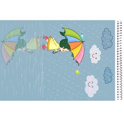 دفتر نقاشی فانتزی دخترانه کد 11 طرح با چتر زیر بارون، فنری ، 40 برگ سایز A5