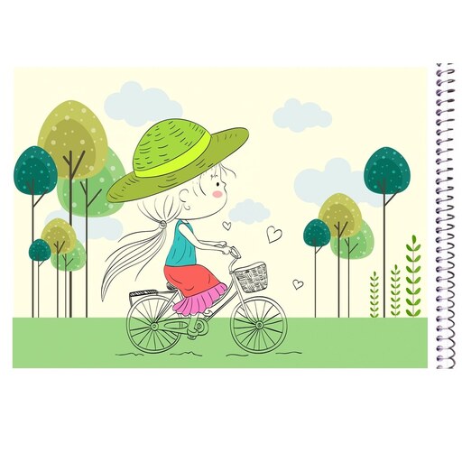 دفتر نقاشی فانتزی طرح دختر دوچرخه سوار کد 10، فنری از بالا، 40 برگ سایز A5