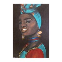 تابلو نقاشی اکریلیک مدل زن آفریقایی کد 01