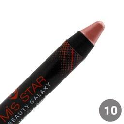 رژ لب مدادی میس استار شماره 10 رنگ هلویی تیره، با نمای مات و ماندگاری بالا