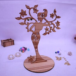 استند جواهرات طرح دختر و درخت ترکیبی جنس چوبی 
