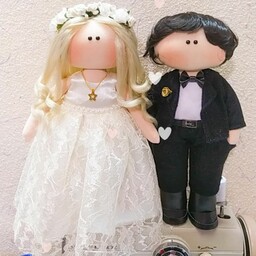 عروسک عروس و داماد.جهیزیه عروس. داماد خوشتیپ.سفره عقدوعروسی.عروسک بزرگ دستساز حدودا35 سانتی 