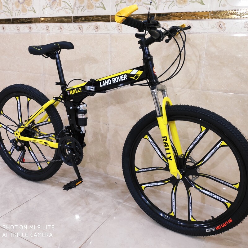 دوچرخه تاشو سایز 26 ،24 و 27  لندرپر LAND ROVER  رنگ مشکی زرد  شرکت RALLY
