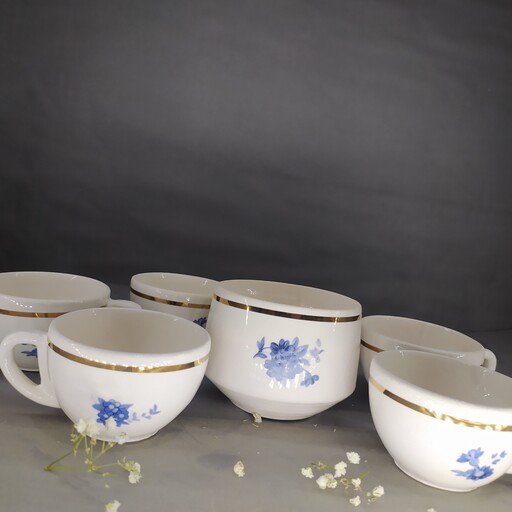 فنجان گل آبی لب طلایی مینیمال مخصوص قهوه و زیبایی (یک عدد)