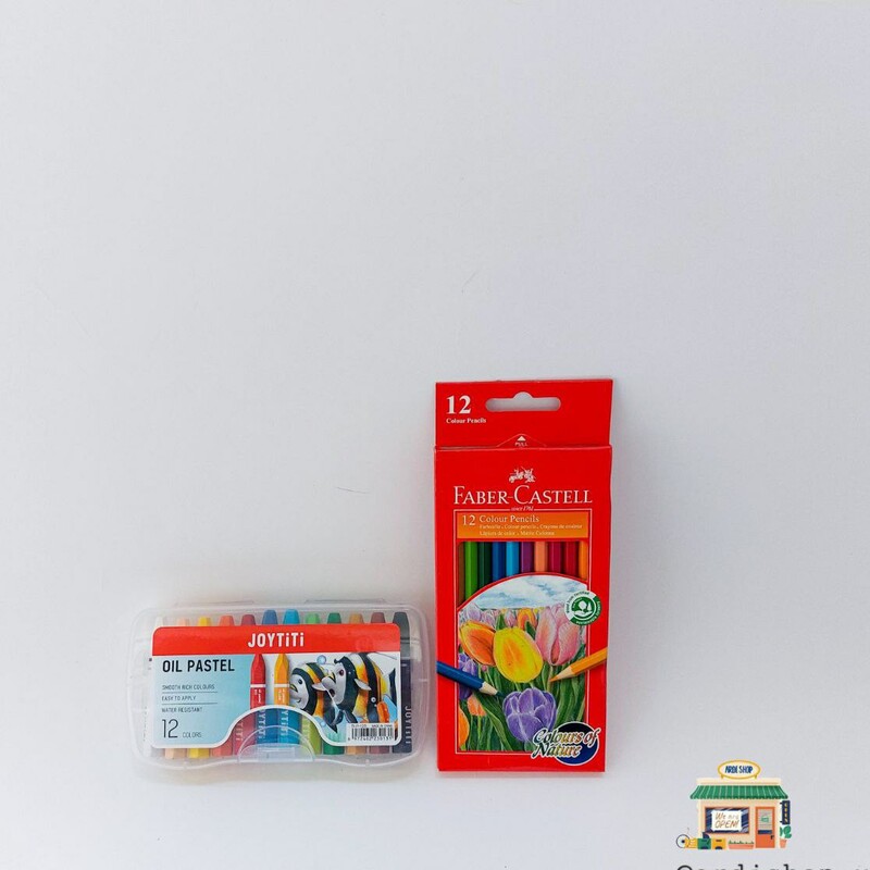 بسته تخفیفی شامل مداد رنگی 12 رنگ فابر کاستل مدل colour of nature و مداد شمعی 12 رنگ مارک joytiti 
