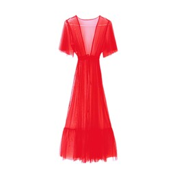 لباس خواب باز بلند رومانتیک رافل دار سایز 32 تا 62 رنگ قرمز