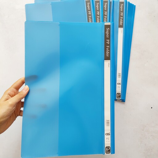 پوشه طلقی بسته 12عددی رنگ آبی با ی بسته گیره اشانتیون
