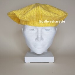 کلاه برت دستبافت مدل فرانسوی فری سایز رنگ زرد 