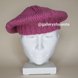 کلاه برت دستبافت مدل فرانسوی فری سایز رنگ صورتی کالباسی