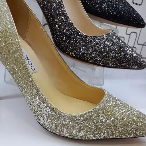 کفش مجلسی زنانه پاشنه ده سانت میخی رنگ طلایی مارک جیمی چو Jimmy Choo خارجی فول پک