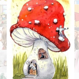 تابلو نقاشی آبرنگی طرح قارچ  جهت دکوراسیون فضای کودک