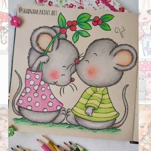 تابلو نقاشی آبرنگی موش مهربون مناسب فضای کودک