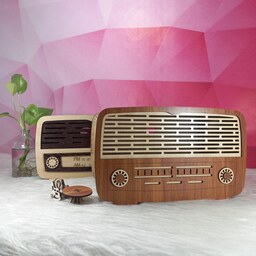 رادیو چوبی دکوری-جادستمال کاغذی رادیوقدیمی-ماکت رادیو چوبی-ماکت گلدونه