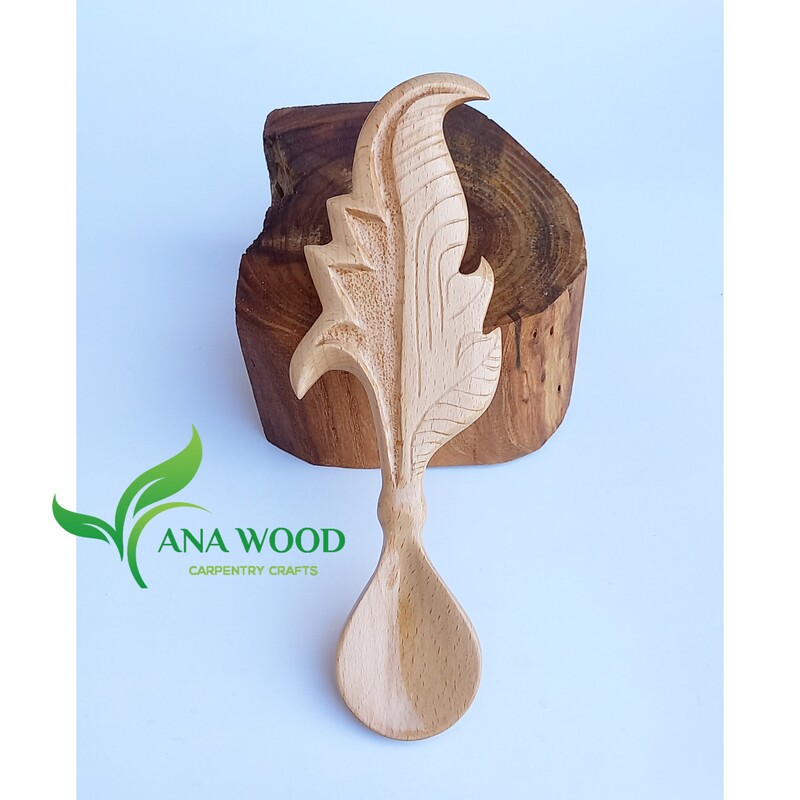قاشق آجیل خوری چوبی مدل پردیس،رنگ طبیعی، کاملا دست ساز 