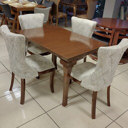 میز نهارخوری،میز و صندلی ،مدل گوشواره، ترکیب 4 نفره،پارچه صندلی تدی ،جنس میز ام دی اف