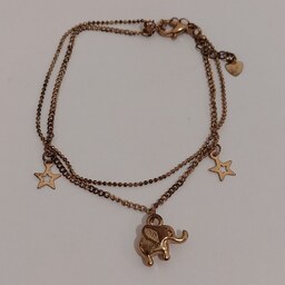 دستبند یا پابند دخترانه زنانه مدل زنجیری آویز دار رنگ طلایی طرح فیل و ستاره بدل