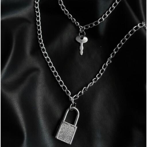 گردنبند قفل و زنجیر مجموعه ی دو عددی