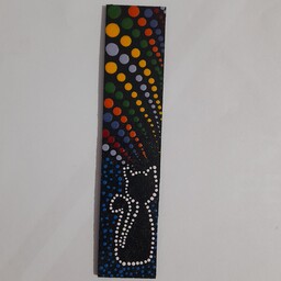 نشانگر کتاب (بوک مارک )چوبی ،دستساز، با طرح گربه ، نقاشی شده با رنگ اکرولیک ،نقطه کوبی