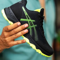 کفش  کتونی اسیکس مردانه رنگ مشکی سبز سایز بندی 41 تا 44