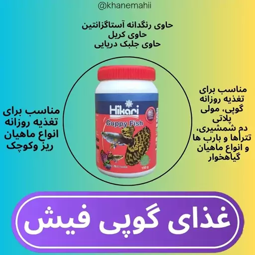 غذای ماهی میکروپلت هیکاری گوپی(بار تاریخ جدید2027) مدل گوپی فیش 150 گرم ا Hikari Guppy fish 150gr