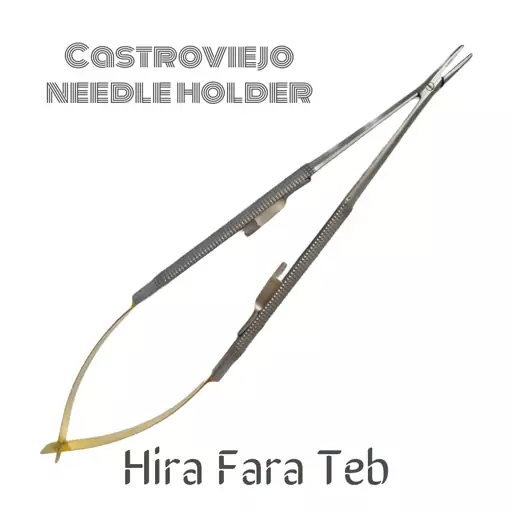 سوزنگیر میکرو کاستروویجو هیرا فرا طب مدل مستقیم طلایی 18 سانتیمتر Castroviejo needle holder 