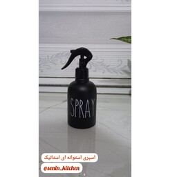 اسپری شیشه ای استوانه رنگ استاتیکی سفید و مشکی با حجم 250c.cبه همراه پمپ اسپری با کیفیت سنین